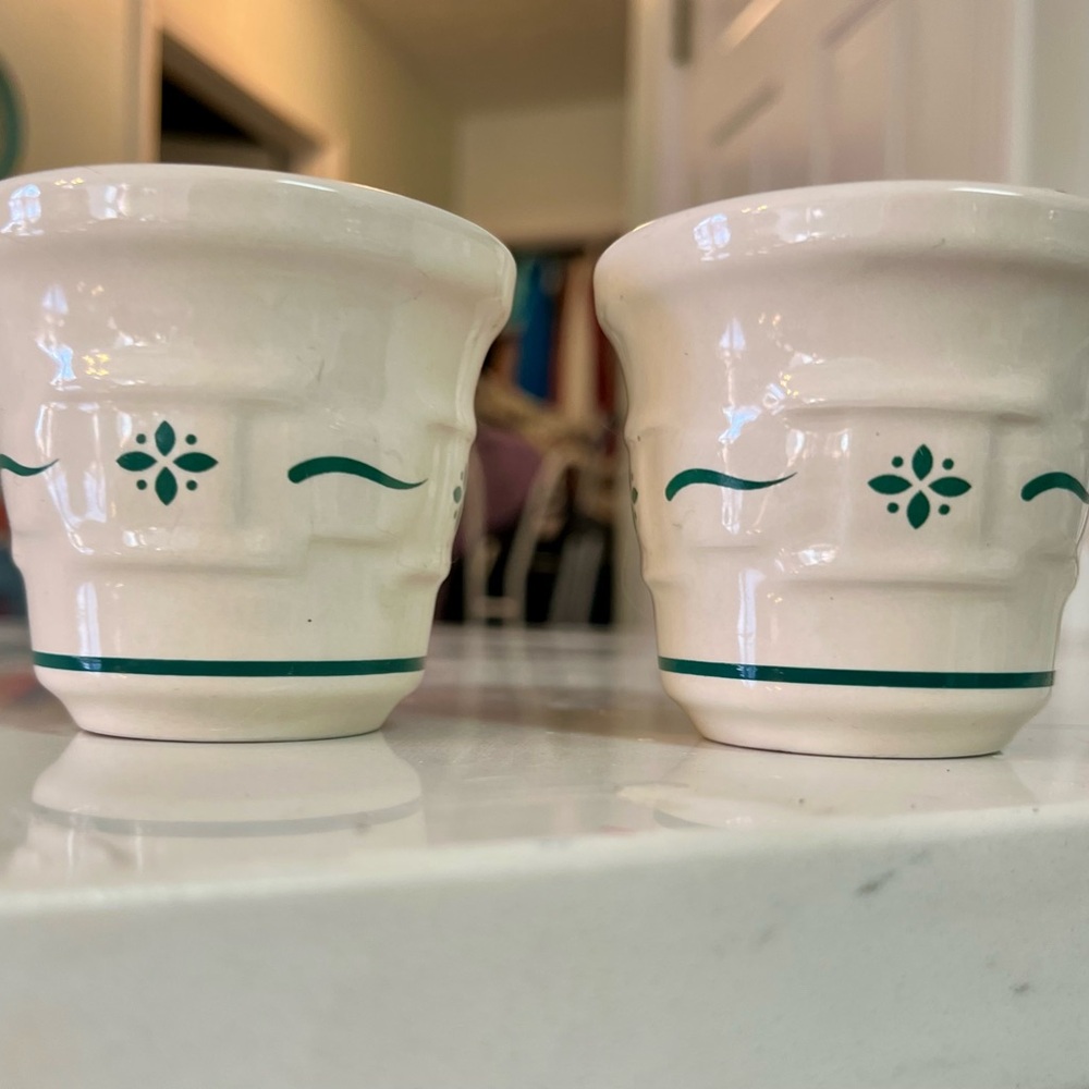 EUC~Longaberger Woven Traditions Green on White Votive Candle Holders